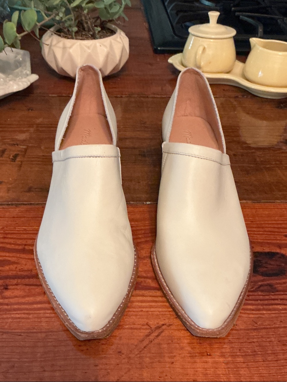 Madewell Cream Pointed Leather Slip-On Loafers